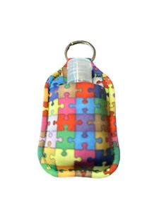 Puzzle Piece Autism Awareness  Keyring Hand Sanitizer Holder W Bottle Keychain - Picture 1 of 4