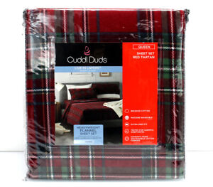 Cuddl Duds Heavy Weight 100% Cotton FLANNEL Sheet Set - RED GREEN PLAID 🌟NEW🌟