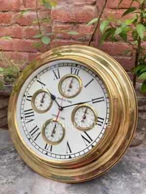 Antiguo reloj de pared de latón polaco de 17" hora mundial barcos náuticos reloj de pared Foto 1 de 4