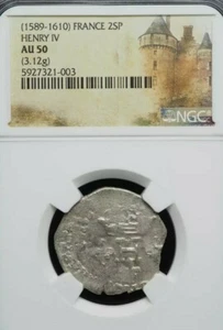 Henry IV, 1589-1610. Billon Double Sol Parisis, France. NGC AU50 - Picture 1 of 2