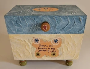 Wood Trinket Box Friends Are Like Flowers Whimsical Gift Artist Lori Siebert - Picture 1 of 14