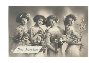 4 Beautiful Sisters or Friends Dressed Up w/ Flowers & Fruit Postcard 1912 RPPC - Picture 1 of 2