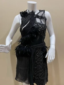 Rodarte 2010 Collection Runway Feather Wool Lace Mesh Dress Sz 6 - Picture 1 of 21