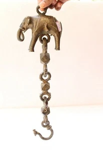 Antique Old Brass Tribal Folk Elephant Statue Ceiling Wall Hanging Chain NH4730 - Picture 1 of 12