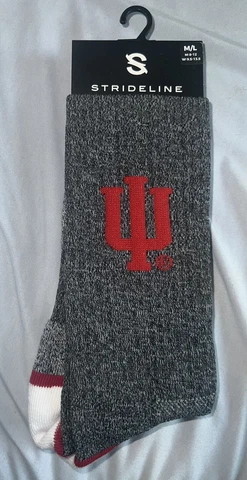 Indiana Hoosiers Gray Charcoal White Red Logo Full Knit 3 Crew Socks Size M-L Cover