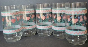 Country Hearts Pink Gingham Checkered Drinking Glasses Farm Set Of 5 16oz EUC - Picture 1 of 9