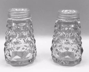 Fostoria American Glass Salt & Pepper Shakers Clear Lids Fits FA Cloverleaf Tray - Picture 1 of 10