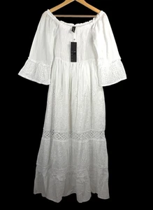 Vestido Me 2 Magic Eyelet Maxi Blanco Boho Princesa Crochet Años 90 Playa Victoria Talla L - Imagen 1 de 8