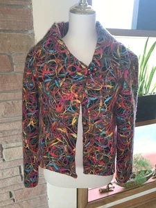 Vintage Elliott Lauren Jacket Sz 10 Bright Abstract Textured Wool Blend Crop USA - Picture 1 of 7