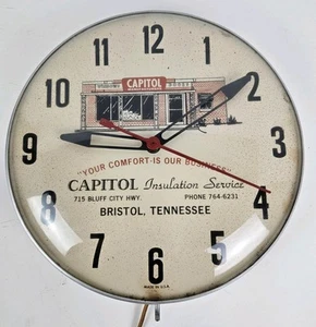 1940s CAPITAL INSULATION BRISTOL TENN Convex Bubble Glass Advertising Wall Clock - Picture 1 of 15