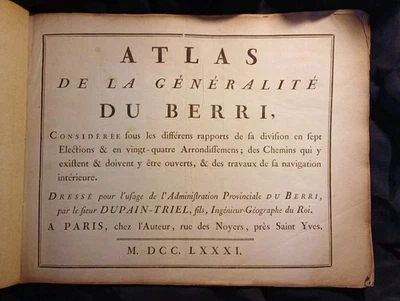 RARE 1881 ATLAS DE LA GENERALITE DU BERRI (BERRY) 4 CARTES ET TABLEAUX non relie - Photo 1/3