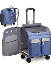 Wheeled Pet Carrier Backpack Pet Stroller Airline Travel Large Blue NEW - Picture 1 of 7