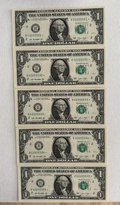 2013 SET OF 5 CONSECUTIVE $1 Dollar Bill Note FEDERAL RESERVE NOTE - Picture 1 of 4