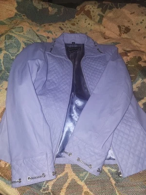 Chaqueta de cuero genuino Pamela McCoy pequeña púrpura cremallera completa para mujer’s Foto 1 de 4