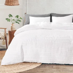 Duvet Cover Queen Size, White 3 Pieces Boho Tufted Duvet Cover Set, Soft and ... - Picture 1 of 8