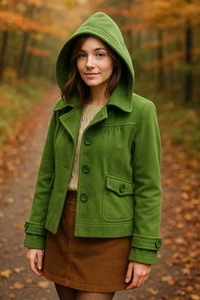 Tulle Green Hooded Jacket Anthropologie Lined Retro Large PeaCoat cottagecore - Picture 1 of 9