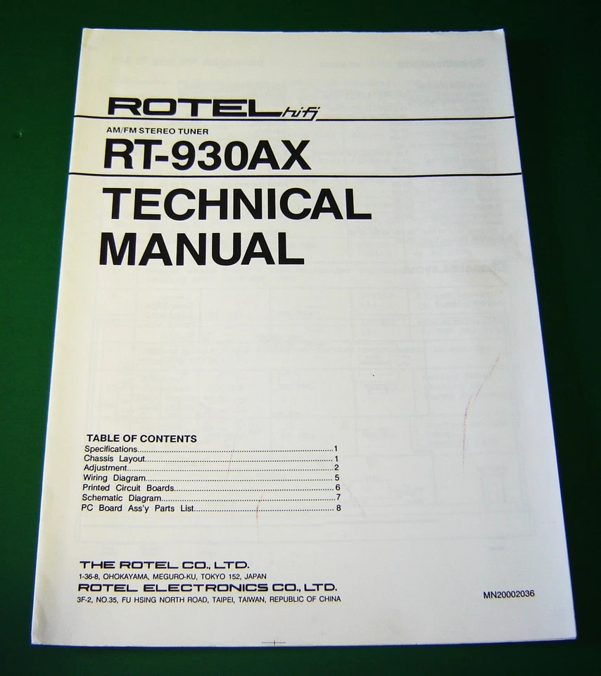 Original Rotel RT-930AX Service Manual - Image 1 of 1