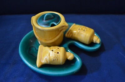 VALLAURIS.ENSEMBLE EN CERAMIQUE SEL.POIVRE.MOUTARDE SIGNE A FERLAY - Photo 1/3