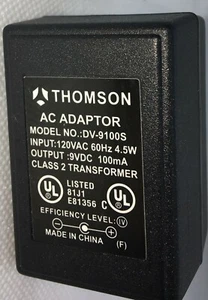Thomson DV-9100S AC Power Supply Adapter Charger Output: 9V DC 100mA          - Picture 1 of 4