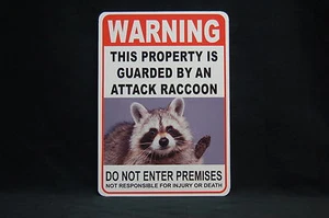 WARNING ATTACK RACCOON Pet Guard on Duty sign vinyl lettering Garden home - Picture 1 of 1