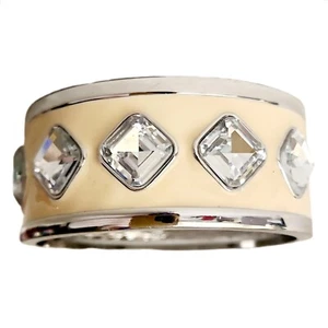 Ann Taylor Armreif Y2K groß Kristall Clamper Armband creme Emaille silberfarben - Bild 1 von 4