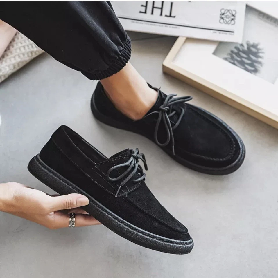 Zapatos mocasines Zara para mujer planos divididos de gamuza real con cordones en negro talla 36/6 EE. UU. Foto 1 de 4