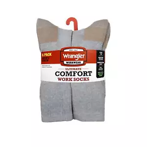 Wrangler Men's 6 Pack Ultimate Comfort Crew Work Socks Shoe Size 6-12 NEW Grey - Picture 1 of 10