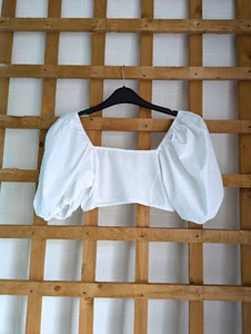 Monki White Cropped Blouse Size 34 / UK 6 Cotton Holiday - Picture 1 of 5
