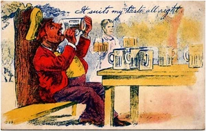 It Suits My Taste All Right Drunk Man Drinking Beers Becher 1900er Postkarte unbenutzt - Bild 1 von 2