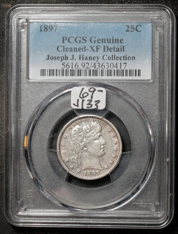 1897 Barber Quarter.  Haney Collection.  In PCGS Holder Cleaned-XF Detail.  j133 Cover