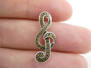 Colgante de plata esterlina de diseñador con clave de agudos de cristal amarillo nota musical 1,5 g 925 - Imagen 1 de 10
