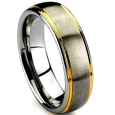 TITANIUM Matte Finished Plain RING BAND with Gold Plated Grooves, size 8 - Image 1 of 4