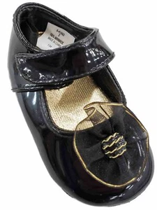 Infant Girls Shiny Black Flower Mary Janes Flats Baby Kids Dress Shoes 2 - Picture 1 of 1