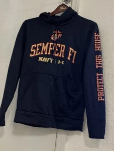 New Under Armour Navy Marine Corp Hoodie  Sweatshirt  Men's S Small - Picture 1 of 2