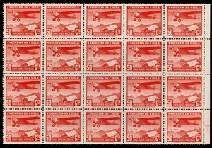 Chile 1942 SOFICH 280 Bloque 20 Sellos Avión Filigrana 4 - Aerolínea Nacional LAN - Imagen 1 de 2