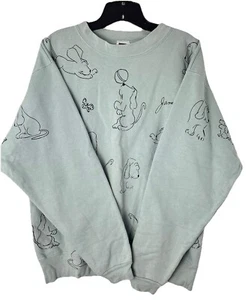 Vintage James Thurber Sage Green Cartoon Dog Print Sweatshirt Men's Size Large - Picture 1 of 14