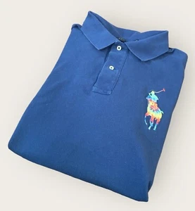 Ralph Lauren Polo Shirt Men’s 3XB Blue Big Pony Polo Shirt Tie-Dye Rugby Vintage - Picture 1 of 10