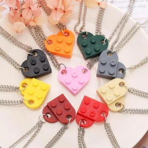 Heart Brick Pendant Necklace - Men Women Love Necklaces Coupe Jewelry Gifts 2Pcs - Picture 1 of 33