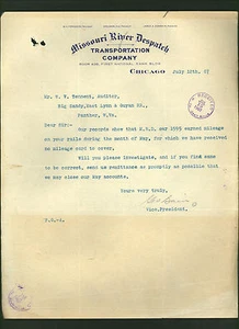 Missouri River Despatch Co. * signed 1907 letter by Vice President George Bain - Picture 1 of 1