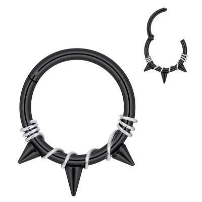 16G Black Hinged Septum Clicker Segment Nose Ring Lip Ear Cartilage Daith - ONE - Image 1 of 4