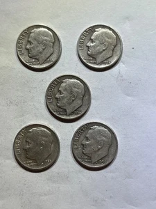 Lot of 5 1956 D United States Roosevelt Dimes - Picture 1 of 2