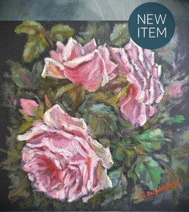 Original Oil Modern Artwork Painting DUSTY PINK VINTAGE Flowers Roses Floral Art - Picture 1 of 15