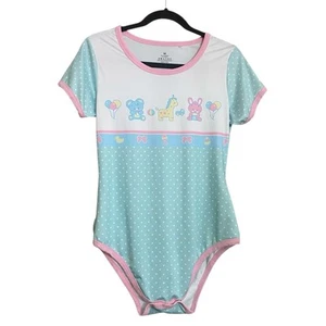 Adult One Piece Playful Print Snap Crotch Teddy Bear Bunny - Picture 1 of 12