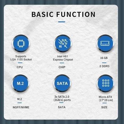 H61 Mini ITX Mainboard LGA 1155 DDR3 Support NVME M.2 VGA  - Bild 1 von 4