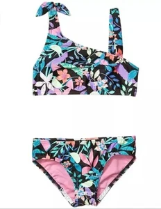 Speedo Youth Girls Size 14 Black Floral 2-Piece Swimsuit ZP-1307 - Picture 1 of 3