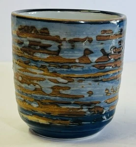 Tazza da tè giapponese vintage in ceramica blu/marrone - Foto 1 di 3