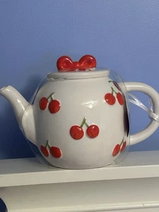 Red Bow & Cherries Teapot Market MRKT Finds Coquette New - Picture 1 of 5