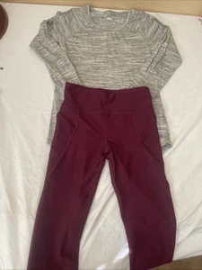 Justice Girls Gray Striped Long Sleeve Shirt  Size 12& Old Navy, leggings 10/12 - Picture 1 of 6