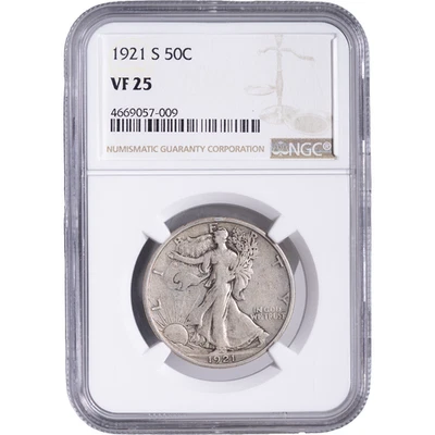 1921 S 50C Walking Liberty Half Dollar ~ NGC VF 25 - Image 1 of 2