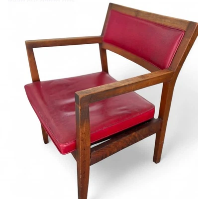 1930-е Gregson Ореховое Кресло Красный Кожаный Вид Датский Стиль MCM UW Madison Редкое - Изображение 1 из 4